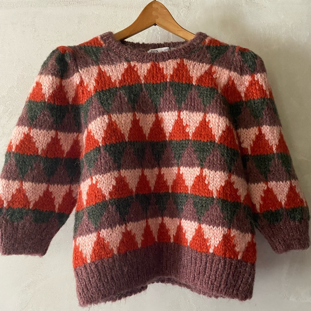 ZARA short sleeve fuzzy sweater